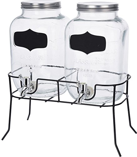 Getränke Spender Set - 2X 4l Glas mit Zapfhahn und Gestell - Saftspender Dispenser Wasserspender von Spetebo