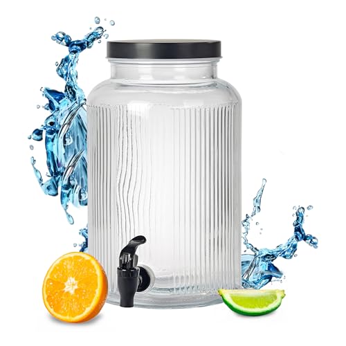 Getränke Spender mit Zapfhahn - 5 Liter - Glas Wasserspender mit Schraubverschluss - Wasser Saft Limonade Getränke Spender Dispenser von Spetebo