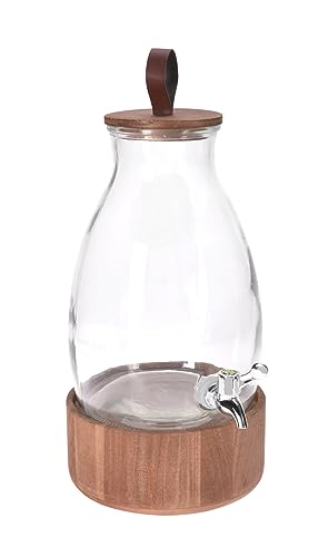 Getränkespender aus Glas mit Holz Ständer - 5,5 Liter - Wasserspender mit Zapfhahn - Spender für Getränke Saft Wasser Limonade Dispenser mit Fuß von Spetebo