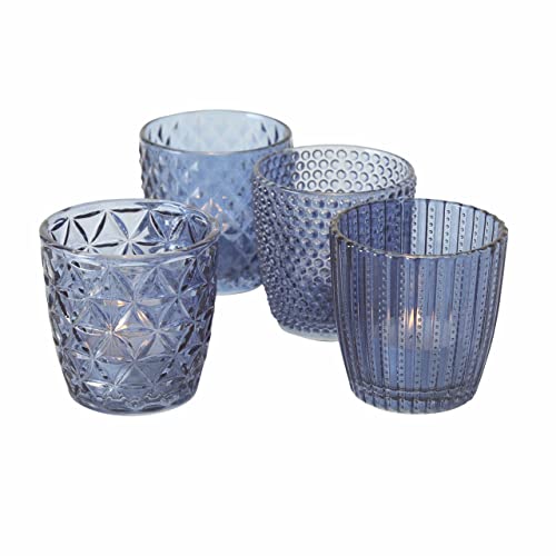 Glas Teelichthalter transparent blau - 4er Set / 7 cm - Deko Windlicht Retro Tischdeko Teelicht Halter von Spetebo