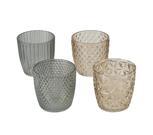 Glas Teelichthalter transparent braun und grau - 4er Set / 7 cm - Deko Windlicht für Teelichter - Kerzenhalter Kerzenglas Tischdeko von Spetebo