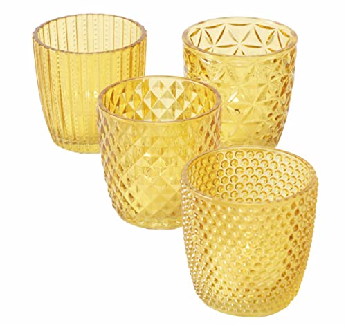 Spetebo Glas Teelichthalter transparent gelb - 4er Set / 7 cm - Deko Windlicht Retro Tischdeko Teelicht Halter von Spetebo