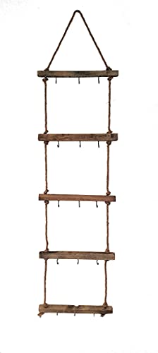 Hängende Leiter mit 5 Stufen und 15 Haken - 120x30 cm - Deko Hänge Regal Holzregal zum dekorieren mit Zierschmuck von Spetebo