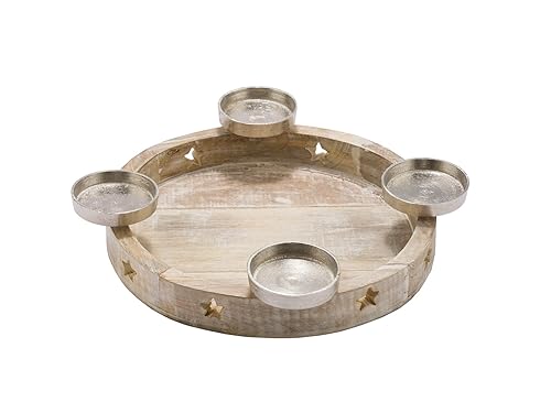 Holz Advents Kerzenhalter White Washed - 35 cm - Kerzenständer mit Aluminium Haltern - Weihnachten Winter Tisch Dekoration Adventskranz Adventsleuchter Holz Advents Kerzenhalter White Washed - 35 cm - Kerzenständer mit Aluminium Haltern - Weihnachten Winter Tisch Dekoration Adventskranz Adventsleuchter von Spetebo