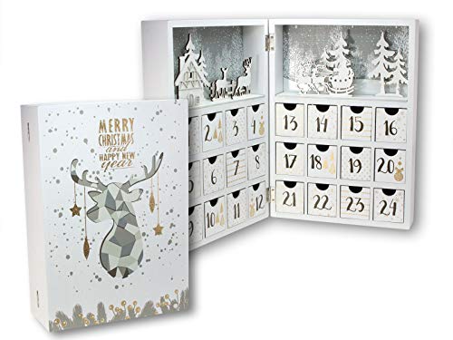 Spetebo Holz Adventskalender Buch mit 24 Boxen - 30 cm - Weihnachtskalender zum Befüllen von Spetebo