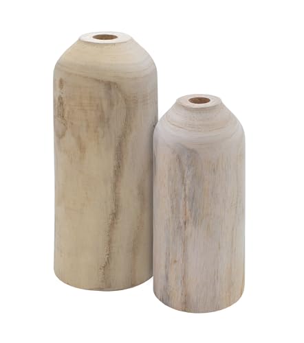 Holz Blumenvase 2er Set mit gerader Form - je 1x 20 cm und 25 cm - Flasche Holzvase naturbelassen - Tischdeko Fensterdeko für Kunstpflanzen und Pampasgras von Spetebo