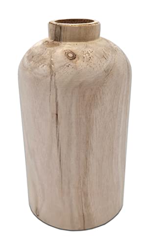 Holz Blumenvase Flasche klein - 21 cm in Natur - Deko Vase naturbelassen - Tischdeko Fensterdeko für Kunstpflanzen und Pampasgras von Spetebo