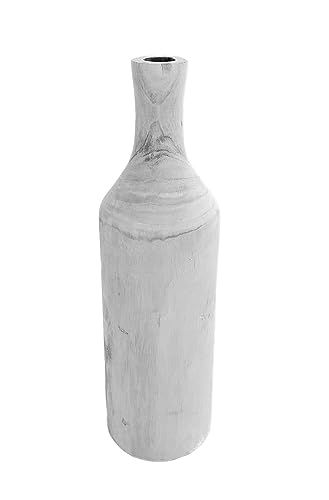 Holz Blumenvase XXL Flasche - 46 cm in White Washed - Deko Vase naturbelassen - Tischdeko Fensterdeko für Kunstpflanzen und Pampasgras von Spetebo