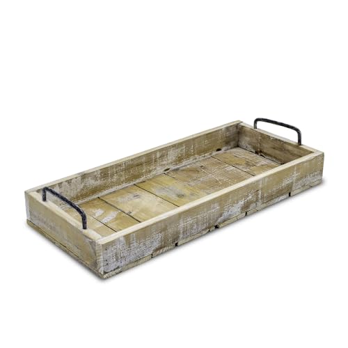 Holz Deko Tablett Used Look mit Griffen aus Metall - 45 x 20 cm - Servier und Kerzen Brett rechteckig - Kerzentablett Servierschale Tisch Deko Servier Kerzen Naturbrett Weihnachten von Spetebo