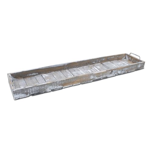 Holz Deko Tablett XXL Used Look mit Griffen aus Metall - 90 x 20 cm - Servier und Kerzen Brett rechteckig - Kerzentablett Servierschale Tisch Deko Servier Kerzen Brett Weihnachten von Spetebo