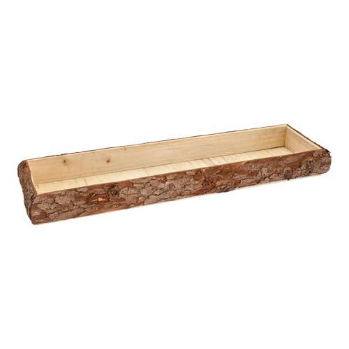 Holz Deko Tablett mit Rinde rechteckig groß - 48 x 17 cm - Kerzentablett Natur mit Rand aus Baumrinde - Tischdeko Servier Kerzen Brett Weihnachten von Spetebo
