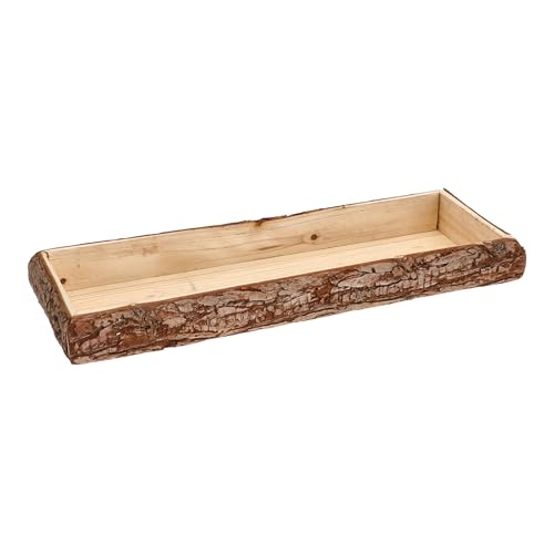 Holz Deko Tablett mit Rinde rechteckig klein - 38 x 11 cm - Kerzentablett Natur mit Rand aus Baumrinde - Tischdeko Servier Kerzen Brett Weihnachten von Spetebo