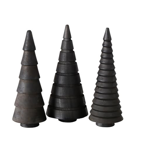 Holz Deko Tannenbäume 3er Set 15 cm zum Hinstellen - schwarz - Weihnachtbaum Figur aus Kiefer zur winterlichen Dekoration - Christbaum Deko Aufsteller Tischdeko Fensterdeko Winterdeko Weihnachtsdeko von Spetebo