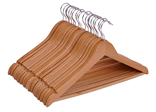 Spetebo Multipack Holz Kleiderbügel in Natur - 20 Stück - Holzbügel mit Hosenstange und 360° drehbar - 20er Pack Garderobenbügel Hosenbügel Holz Bügel mit Haken von Spetebo