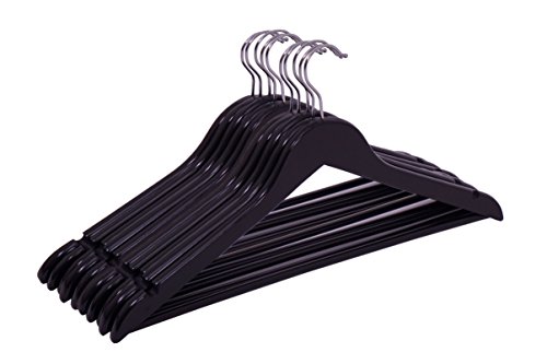 Holz Kleiderbügel in schwarz - 50 Stück - mit Hosenstange und 360° drehbar - Holzbügel Hosenbügel Holz Bügel mit Haken von Spetebo