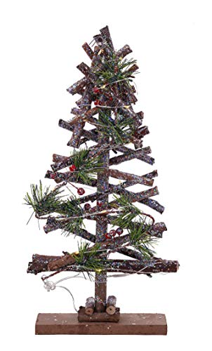 Spetebo Holz Tannenbaum beleuchtet mit 15 LED - 37x20x6 cm - Weihnachts Deko Christ Baum Tischdekoration Fensterdekoration von Spetebo