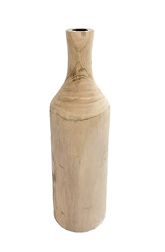 Holz Blumenvase XXL Flasche - 46 cm in Natur - Deko Vase naturbelassen - Tischdeko Fensterdeko für Kunstpflanzen und Pampasgras von Spetebo