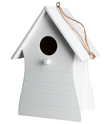Holz Vogelhäuschen zum Aufhängen 20 x 14 cm - weiß - Vogel Nistkasten mit Fütterungsluke - Garten Deko Vogelhaus Nist Kasten Haus für Meisen und Sperlinge von Spetebo