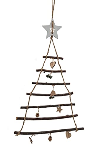 Holz Weihnachtsbaum aus 7 Ästen mit Stern Spitze - 70 cm - Wand Dekoration zum Hängen mit Zierschmuck - Deko Tannenbaum Hängebaum Hängedeko Wand Behang Weihnachten Advent Holz Weihnachtsbaum aus 7 Ästen mit Stern Spitze - 70 cm - Wand Dekoration zum Hängen mit Zierschmuck - Deko Tannenbaum Hängebaum Hängedeko Wand Behang Weihnachten Advent von Spetebo