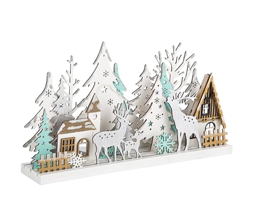 Holz Winterlandschaft 30 cm beleuchtet - 15 LED warmweiß - Weihnachts Fenster Deko Aufsteller Winter Haus Silhouette von Spetebo