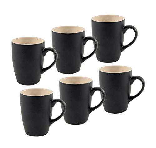 Kaffeebecher 6er Set je 340 ml - schwarz matt/innen beige - Kaffeebecher mit Henkel - Tee Becher Kaffee Tasse aus Porzellan von Spetebo