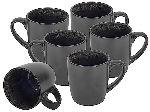 Kaffeebecher 6er Set je 350 ml - schwarz metallic/innen glänzend - Kaffeebecher mit Henkel - Tee Becher Kaffee Tasse aus Porzellan spülmaschinenfest von Spetebo