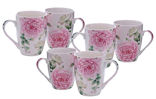 Kaffeebecher aus Porzellan 250 ml - 6er Set - Motiv: Rosen - Kaffeetasse Kaffeepot mit Henkel Tasse von Spetebo