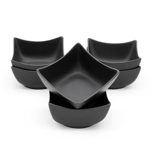 Keramik Dip Schale eckig schwarz matt - 6er Set - Snack Saucen Schüssel - Dessertschälchen Servierschale klassisch von Spetebo