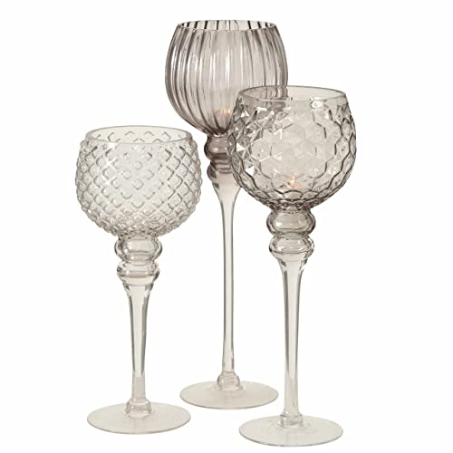Kerzenglas 3er Set - transparent grau - Edler Glaskelch für Teelichter - Windlicht Kerzen Ständer Leuchter Halter Langstielig von Spetebo