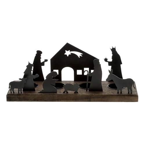 Kerzenhalter Krippe schwarz - 32 x 9 cm - Weihnachtsdorf Silhouette mit Haltern für 4 Teelichter - Weihnachten Advent Winter Kerzen Ständer Tisch Fenster Schattenspiel Kerzenhalter Krippe schwarz - 32 x 9 cm - Weihnachtsdorf Silhouette mit Haltern für 4 Teelichter - Weihnachten Advent Winter Kerzen Ständer Tisch Fenster Schattenspiel von Spetebo