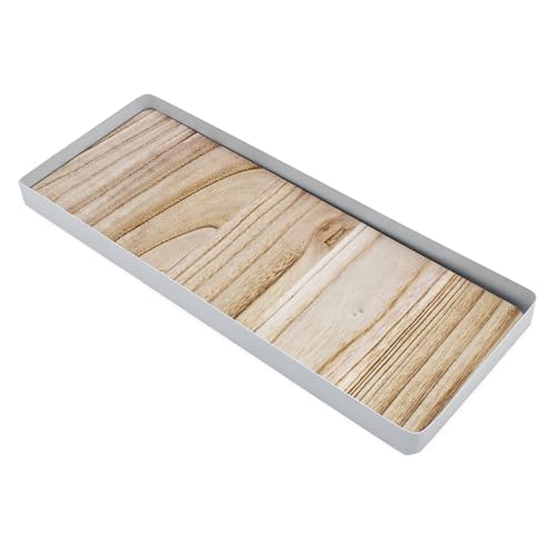 Kerzentablett mit Metall Rahmen und Holz Boden 45 cm x 18 cm - weiß - Dekotablett schwarz Natur rechteckig mit Rand - Serviertablett Kerzenbrett Weihnachten Advent Geschenk Tablett von Spetebo