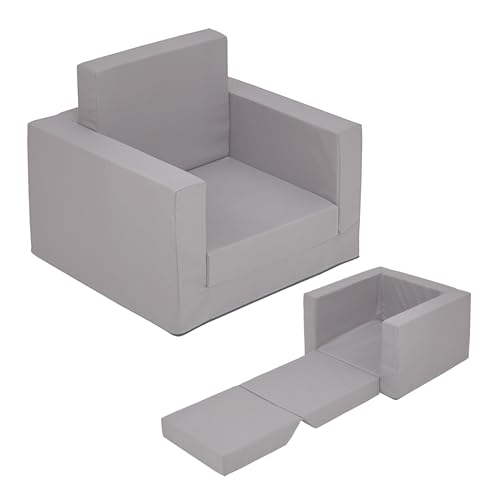 Kinder Polstersessel 2in1 ausklappbar - grau - Kindersessel 48 x 41 cm zum Aufklappen - Kindersofa Gästebett Kindercouch Kuschelsessel Kinderstuhl Polstermöbel Relaxsessel Lesesessel für Kleinkinder von Spetebo
