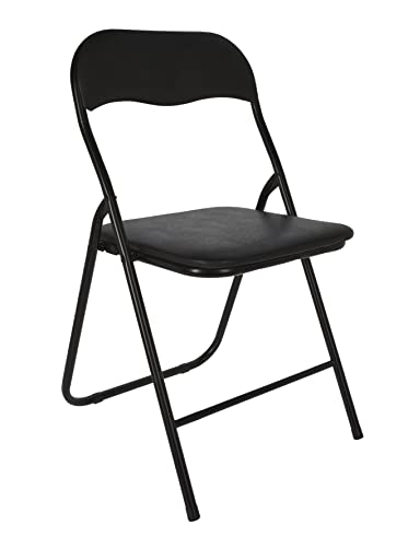 Spetebo Metall Klappstuhl mit gepolsteter Rückenlehne in schwarz - Kunsttoff Bezug - Klappbarer Gästestuhl mit Polster - Küchenstuhl Beistellstul Stuhl klappbar von Spetebo