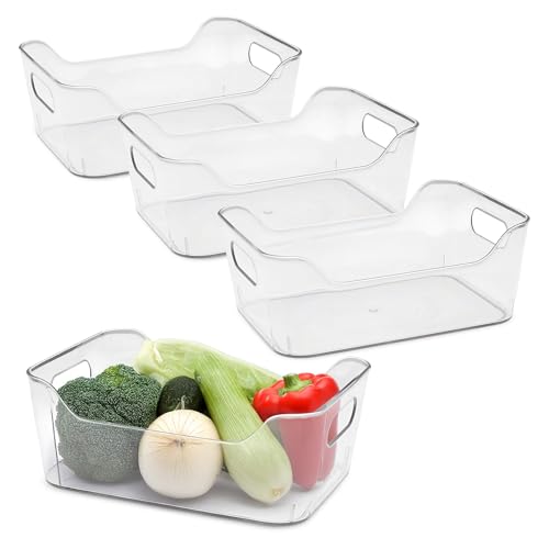 Kunststoff Kühlschrank Organizer 25 x 18 cm transparent - 4er Set - Aufbewahrungsbox für die Küche lebensmittelecht - Lebensmittel Sortierbox Ordnungskorb Obst Gemüse Schale durchsichtig von Spetebo