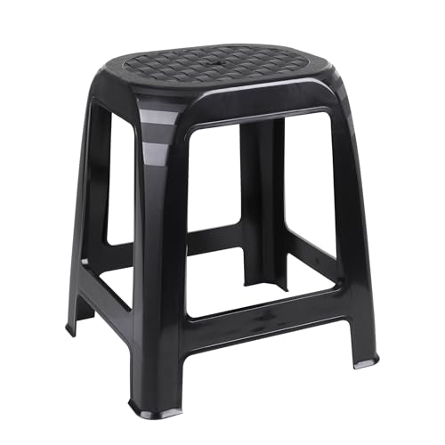 Kunststoff Tritthocker schwarz Belastbarkeit bis 120 kg - 46 x 41 cm - Küchen und Badezimmer Hocker hoch - Sitzhocker Haushaltshilfe Küchenhocker Trittleiter Fußbank von Spetebo