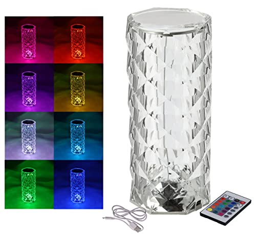 LED Akku Touch Leuchte aus Acryl Kristall mit Fernbedienung - 21 x 9 cm - Tischleuchte im Diamond-Design mit Farbwechsel und Dimm Funktion - Multicolor Nachtlicht Lampe bunt Crystal Diamant Rose von Spetebo