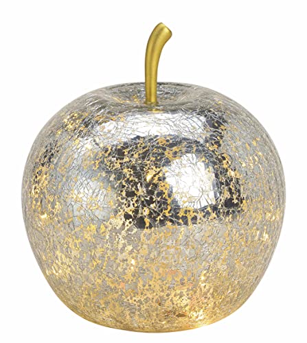 Spetebo LED Crackle Glas Apfel 16 cm - silber - Deko Frucht in Bruchglas Optik - Tisch Lampe Leuchte mit Drahtlichterkette Batterie betrieben mit Timer von Spetebo