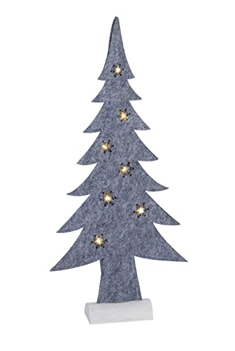 LED Deko Aufsteller Filz Tannenbaum mit Holzfuß - 51 cm grau - Weihnachtsdeko Winterdeko Fensterdeko beleuchtet von Spetebo