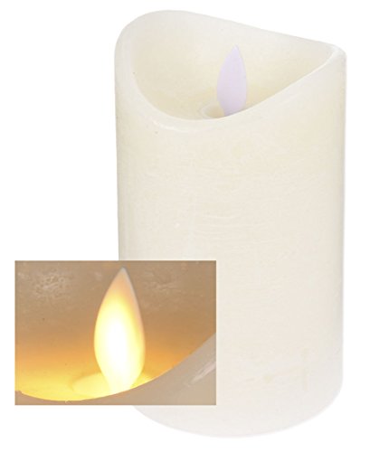 LED Echtwachskerze Creme mit Timer - 15 x 7,5 cm - Künstliche Stumpenkerze mit Flammen Effekt - Advents Weihnachts Stumpen Festtags Kerze mit künstlicher Flamme von Spetebo