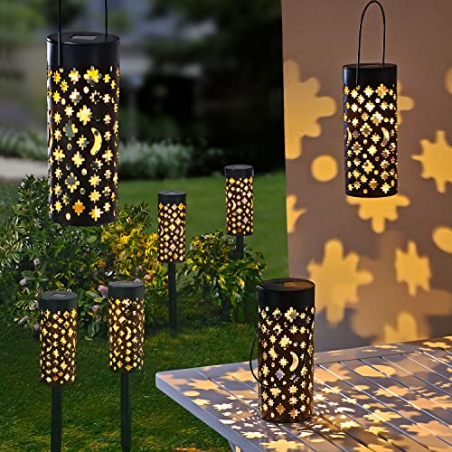 LED Garten Solar Leuchte 3-in-1 schwarz 2er Set - 18 x 7,5 cm - Deko Lampe zum Stellen Hängen oder Stecken - Outdoor Tisch Hänge Lampe Gartenstecker für Außen von Spetebo