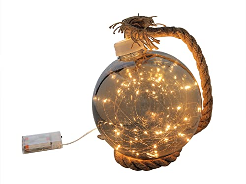 LED Hänge Leuchtkugel - 15 cm/gold - Deko Pendelleuchte Lichterkugel mit Hanf Seil - Batterie betrieben mit Timer Funktion von Spetebo