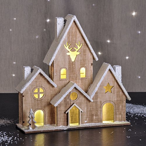 Spetebo LED Holz Haus beleuchtet - Tischdeko mit 6 Lichtern - Weihnachtsdeko Fensterdeko Spetebo LED Holz Haus beleuchtet - Tischdeko mit 6 Lichtern - Weihnachtsdeko Fensterdeko von Spetebo