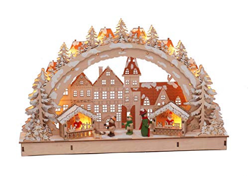 Spetebo LED Holz Schwibbogen 45x28 cm - Motiv Weihnachtsmarkt - Lichterbogen Fensterdeko beleuchtet von Spetebo