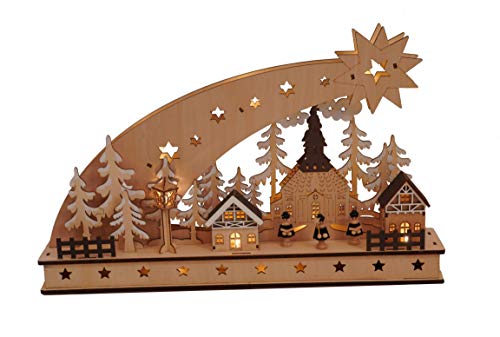 LED Holz Schwibbogen - 45x29 cm - Lichterbogen Motiv Sternschnuppe beleuchtet mit Batterie von Spetebo