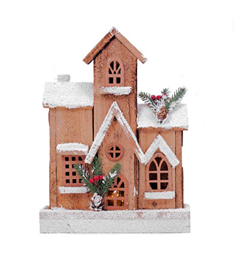 Spetebo LED Holz Weihnachts Haus beleuchtet - 33x24 cm - Fenster Tisch Deko Lichterhaus mit Schneedach von Spetebo