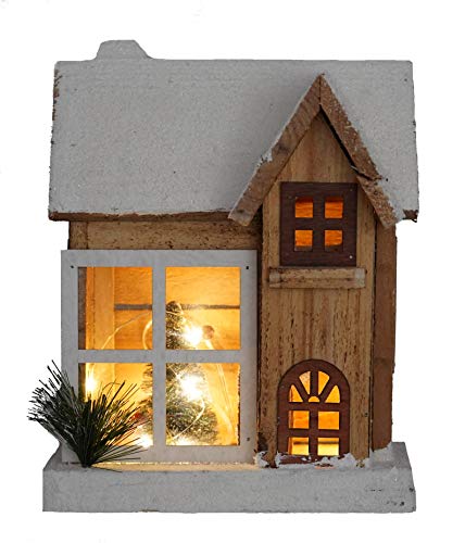 Spetebo LED Holz Weihnachtshaus 26 cm - Weihnachtsdeko Haus Natur/weiß mit 5 LED - Deko Holzhaus Winterhaus beleuchtet von Spetebo