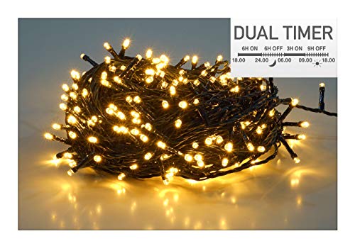 LED Lichterkette warm weiß mit Dual Timer - 40 LED / 3 m - Weihnachts Beleuchtung für den Innen- und Außenbereich - Advent Winter Garten Deko mit Zeitschaltuhr für Morgens/Abends von Spetebo