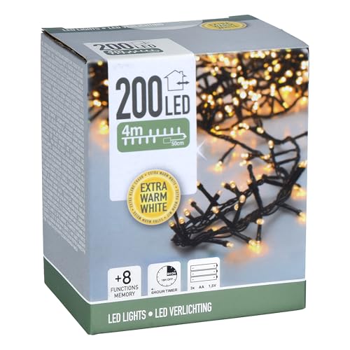 LED Lichterkette EXTRA warm weiß mit 8 Leuchtfunktionen - 200 LED auf 4m - Weihnachts Beleuchtung mit Speicherchip - Garten Advent Winter Deko Licht für Innen und Außen von Spetebo
