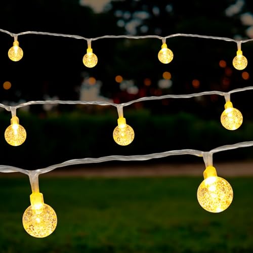 LED Lichterkette mit 50 mini Kristall Kugeln für Außen - 490 cm - Garten Deko Beleuchtung warm weiß mit Stecker - Party Pavillon Terrasse Balkon Zimmer Dekoration Stimmungslicht wasserfest von Spetebo