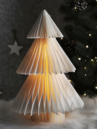 LED Papier Weihnachtsbaum Deko - 30 cm - Falt Tannenbaum beleuchtet zum Stellen Wiederverwendbarer Weihnachts Baum weiß von Spetebo